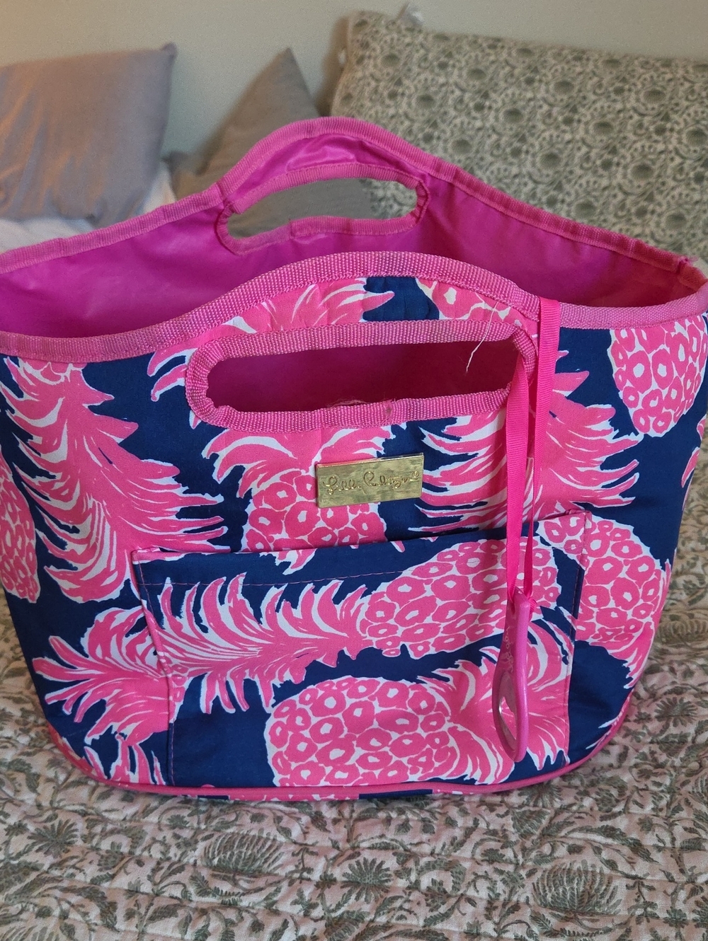 Lilly Pulitzer Pink and Navy Pineapple Print Tote